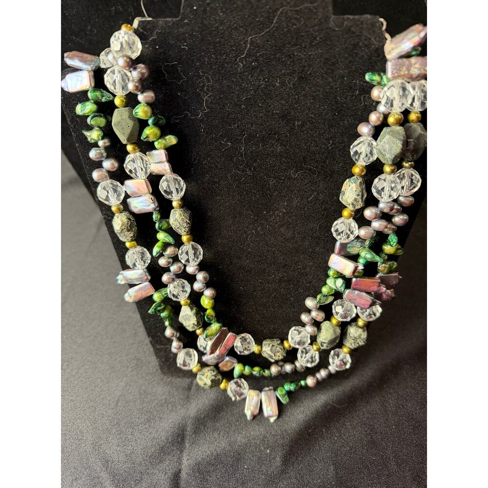 Sterling 925 statement necklace baroque pearls, freshwater pearls, Jasper